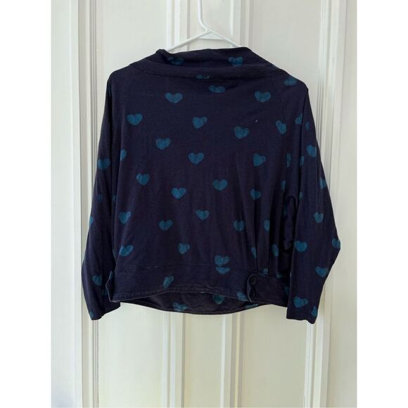 Marc by Marc Jacobs blue with teal broken hearts cowl neck cropped dolman style - Picture 2 of 7